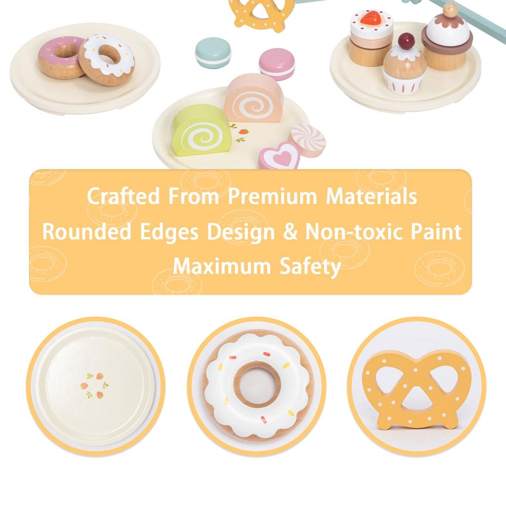 UMU Dessert Stand Toy Set - Sweets Pretend Play Toy, Wooden Toy, Educational Toy, Birthday Present, Christmas Gift, Cake, Donuts, Bread, Afternoon