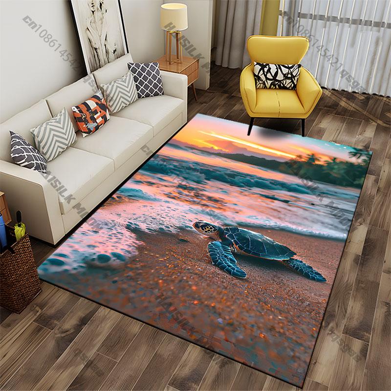 Turtle resting on colorful beach carpet Yoga living room room decor children's crawling mat doormat area rug games mat
