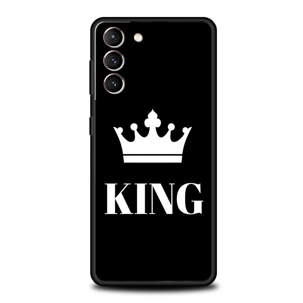 Couple Style Cartoon Crown king Queen Phone Case For Samsung Galaxy S24 S23 S22 S20 Ultra S21 FE 5G S10 S9 Plus S10E S8 Cover