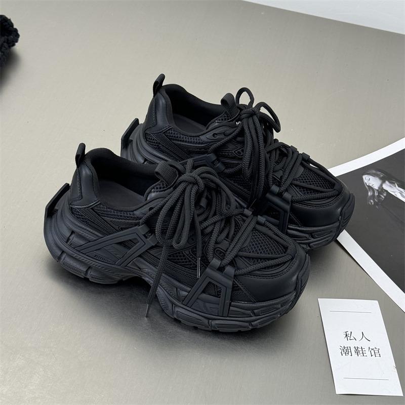 

Чжао Рут жареные уличные кроссовки на толстой подошве, женские новые кожаные сетчатые дышащие увеличивающие рост повседневные спортивные туфли 40