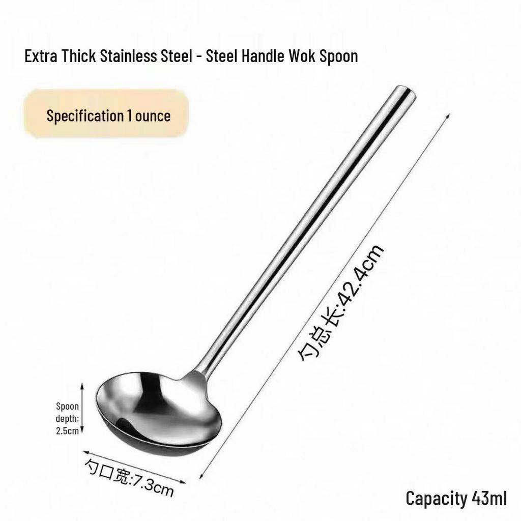 Chef's Long Spatula & Spoon - Wooden Handle, Stainless Steel, Ideal for Stir-Fry & Soup, Thickened for Durability, Perfect Kitchen Tool