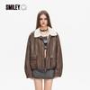SMILEY Winter Plush Lined Faux Leather Moto Jacket