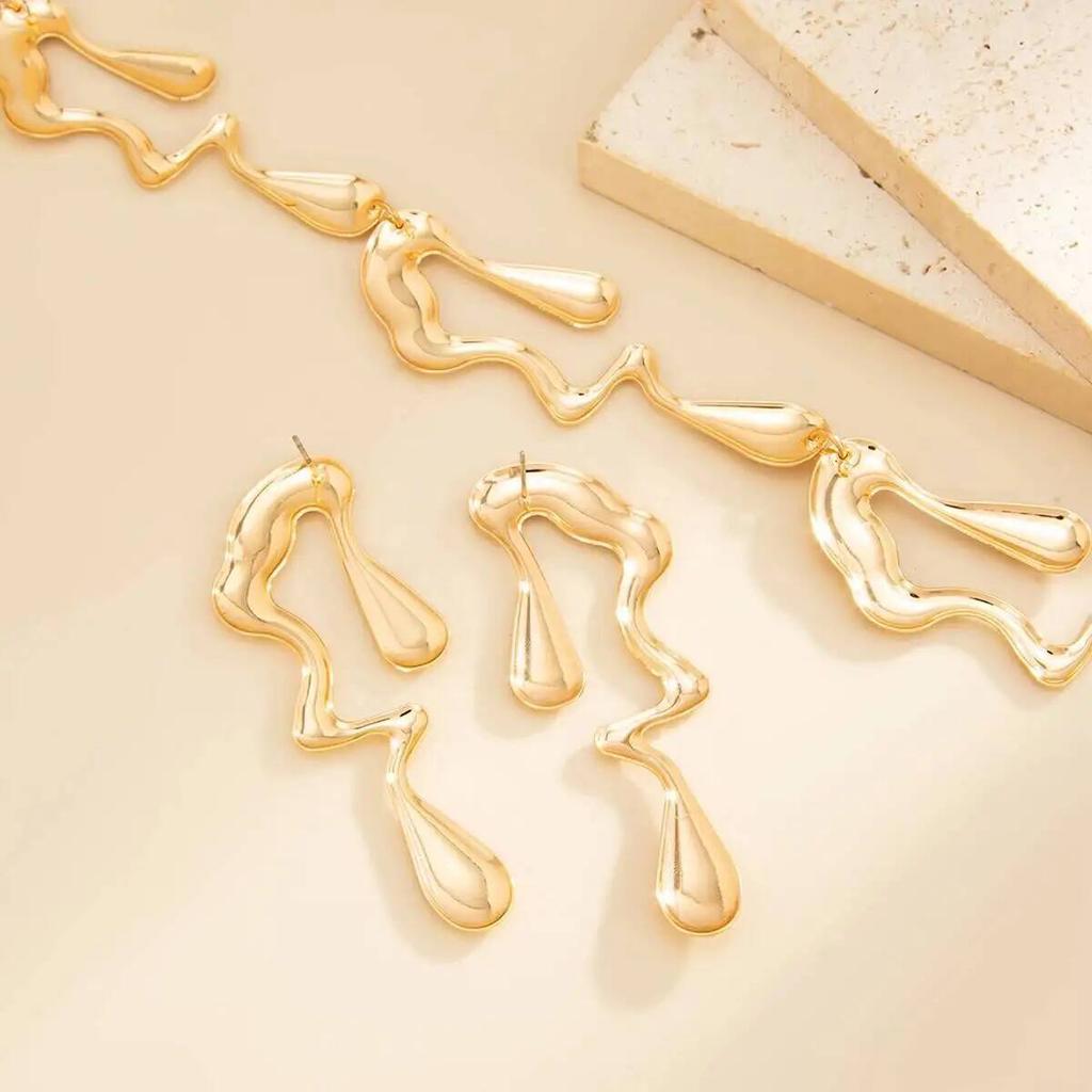 IngeSight.Z Elegant Irregular Wave Torques Necklace Earring Women 2026 Trendy Gold Color Clavicle Chain Wedding Party Jewelry