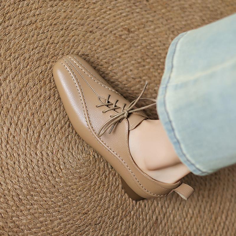 Fashion Women Casual Low-heel Shoes Genuine Leather Soft Comfort Low Heels Loafers Shoes Spring 2025 New Office Lady Daily Size 34-40