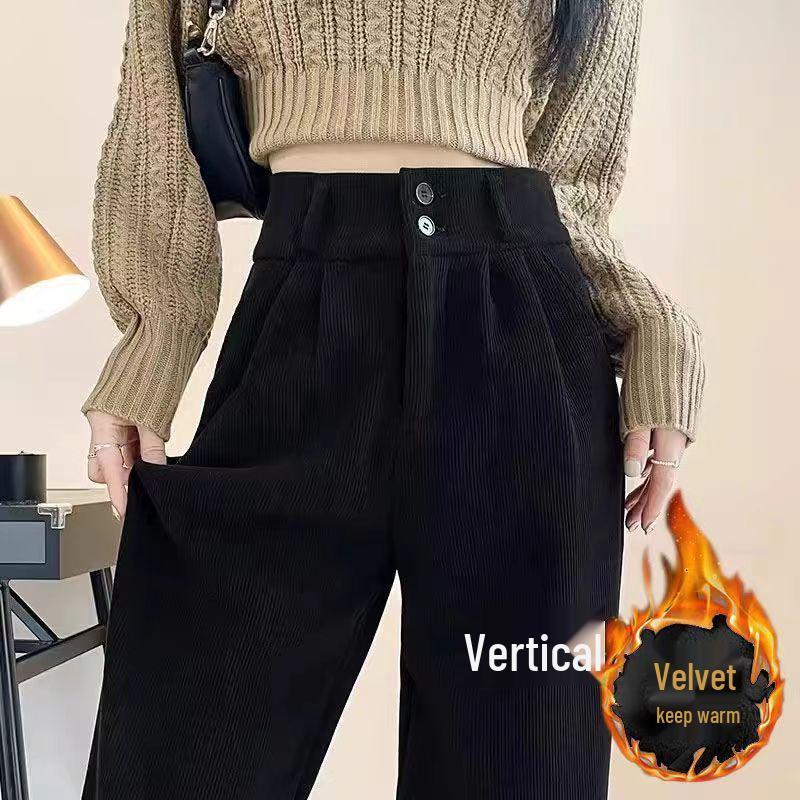 Women's Chenille High-Waisted Wide-Leg Corduroy Pants - Fleece-Lined for Spring, Autumn, and Winter 2025.