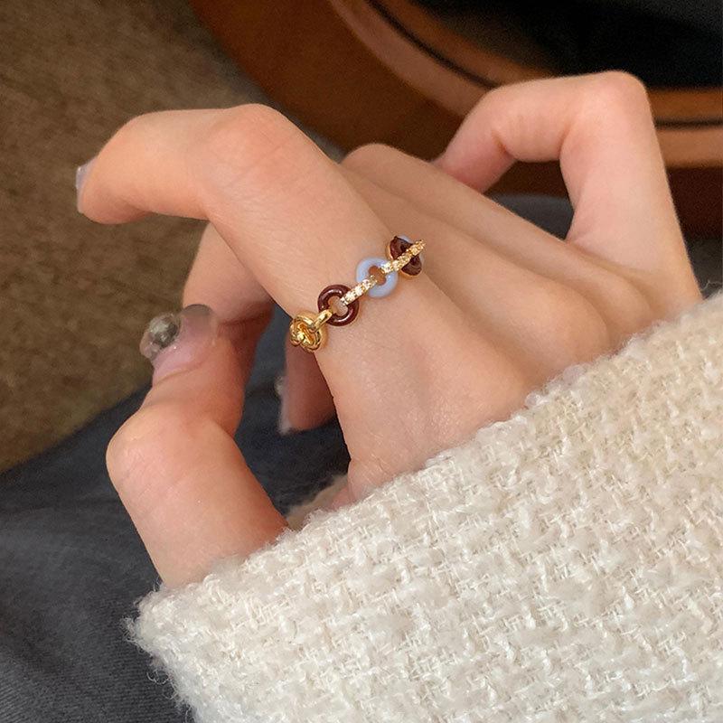 Drip Oil Contrasting Donut Open Ring Female Gentle Niche Sweet Delicate Personality Commuting Versatile Ring Ring