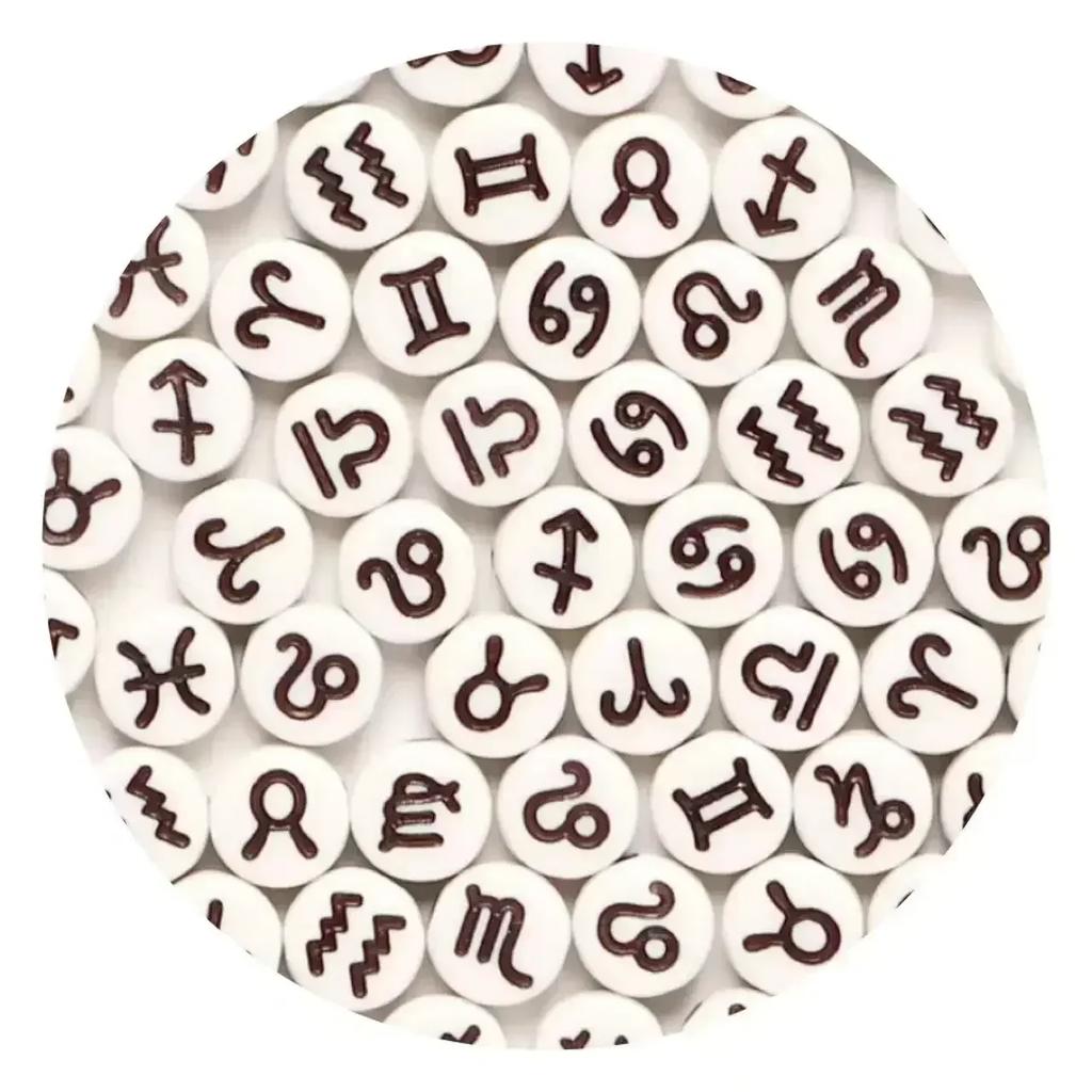 100-500PCS Acrylic Zodiac Beads Round Flat Loose Spacer Constellation Beads For Jewelry Making Diy Bracelet Necklace Accessories