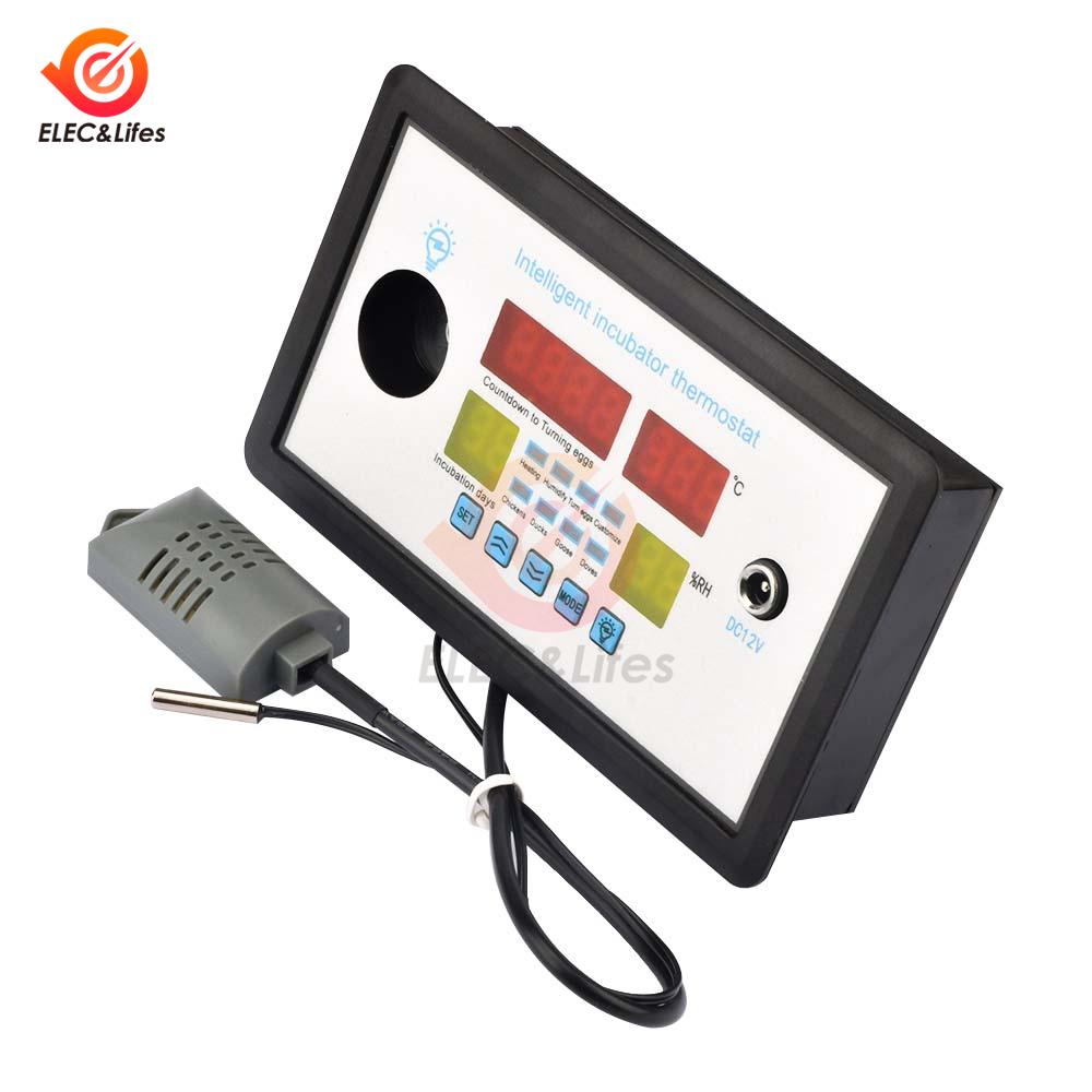 Intelligent Incubator Thermostat Digital Thermometer Humidity Controller LED Cold Light Real-Time Hatch Record With Sensor 12V