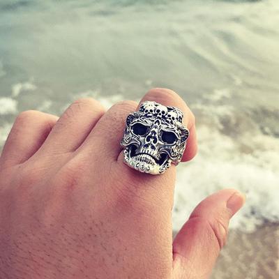 Verstellbarer Vintage Mode Punk Silber Schwarz Dominanter Totenkopfring Für Männer Und Frauen Ring Biker Motorrad Schmuck
