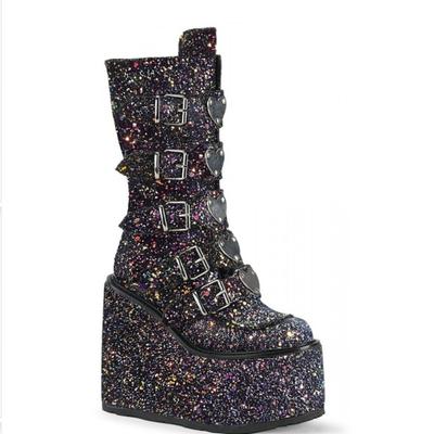 Plateau Schoenen Laarzen Dames Winterschoenen Echt Leer Rijlaarzen Rits Damesschoenen Lange Laarzen Herfst Zwart669