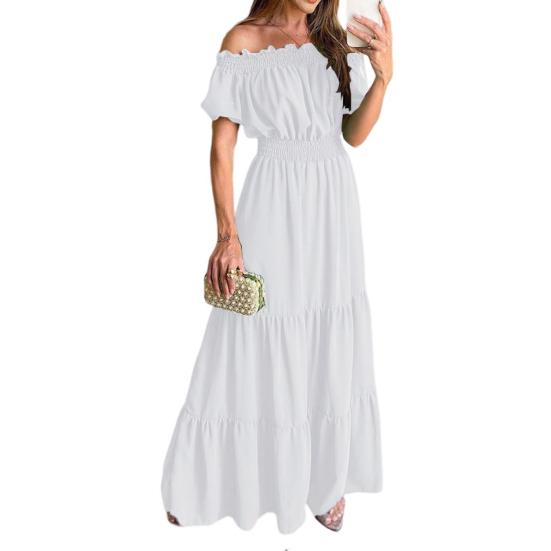 Dlouhé šaty bez zad s elastickým pasem Populární Bohemia Styl na rameno