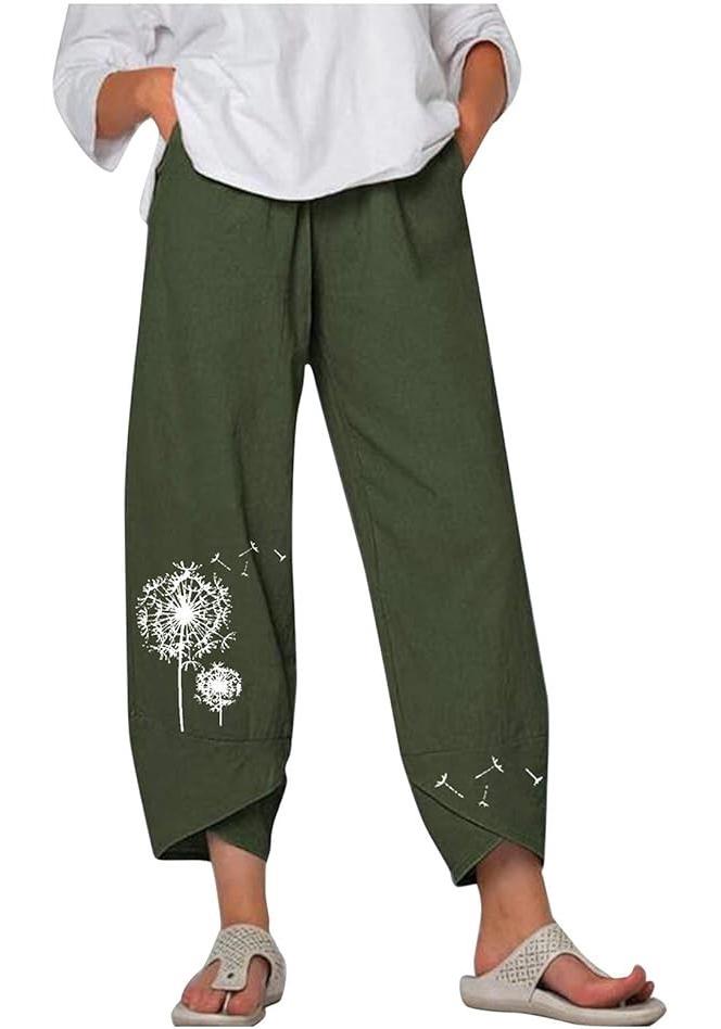 In Stock S-5XL Women's Casual Multi-color Print Loose Pants with Pockets - European/American Spring & Summer Fashion