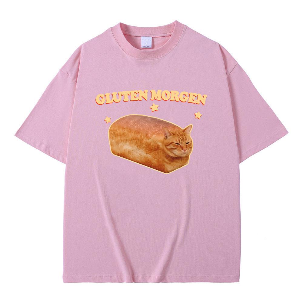 Gluten Morgen Funny Cat Meme TShirt Silly Cats T Shirts Unisex Unisex Casual Humor Tee Shirt Male Vintage Cotton Oversized TShirts