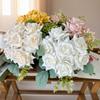 7-Head Artificial Rose Bouquet With Rolled Edges Wedding Hotel Decor Floral Arrangement