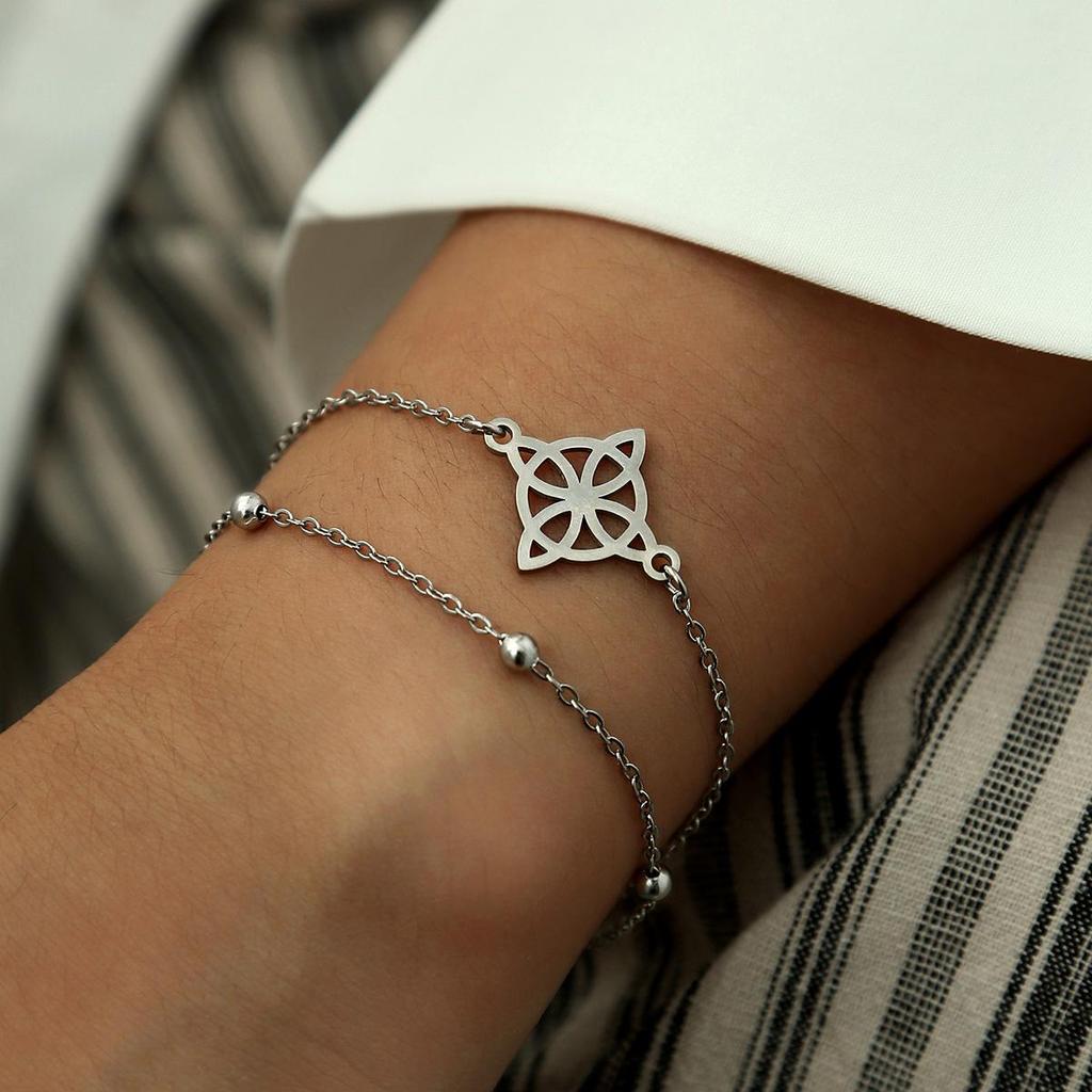 SHEIN Women's 6-Piece Fashion Bracelet Set with Alloy Beads and Box Chain