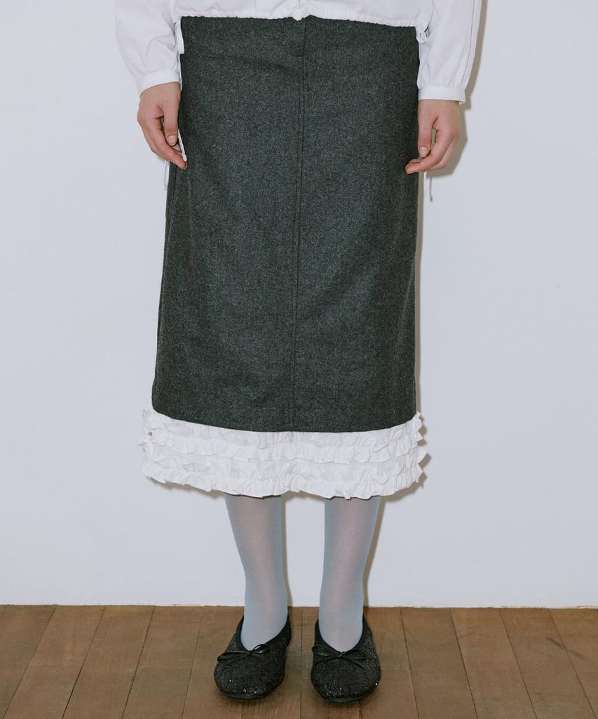 Sinun Frill Long Skirt (Charcoal)