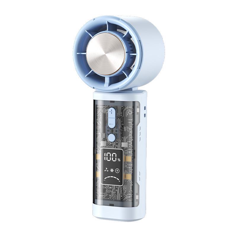 U35 High-Speed Portable Neck Fan with 100 Settings, Transparent Mecha Design, Semiconductor Cooling, and Ice Pack Feature. U35 Ice Compress Fan синий