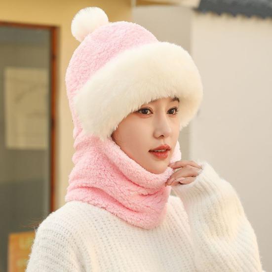 Yousheng Women Winter Hat with Integrated Scarf Cold-proof Front Cover Thick Plush Warm Full Protection Outdoor Cycling Travel Cold Weather Cap