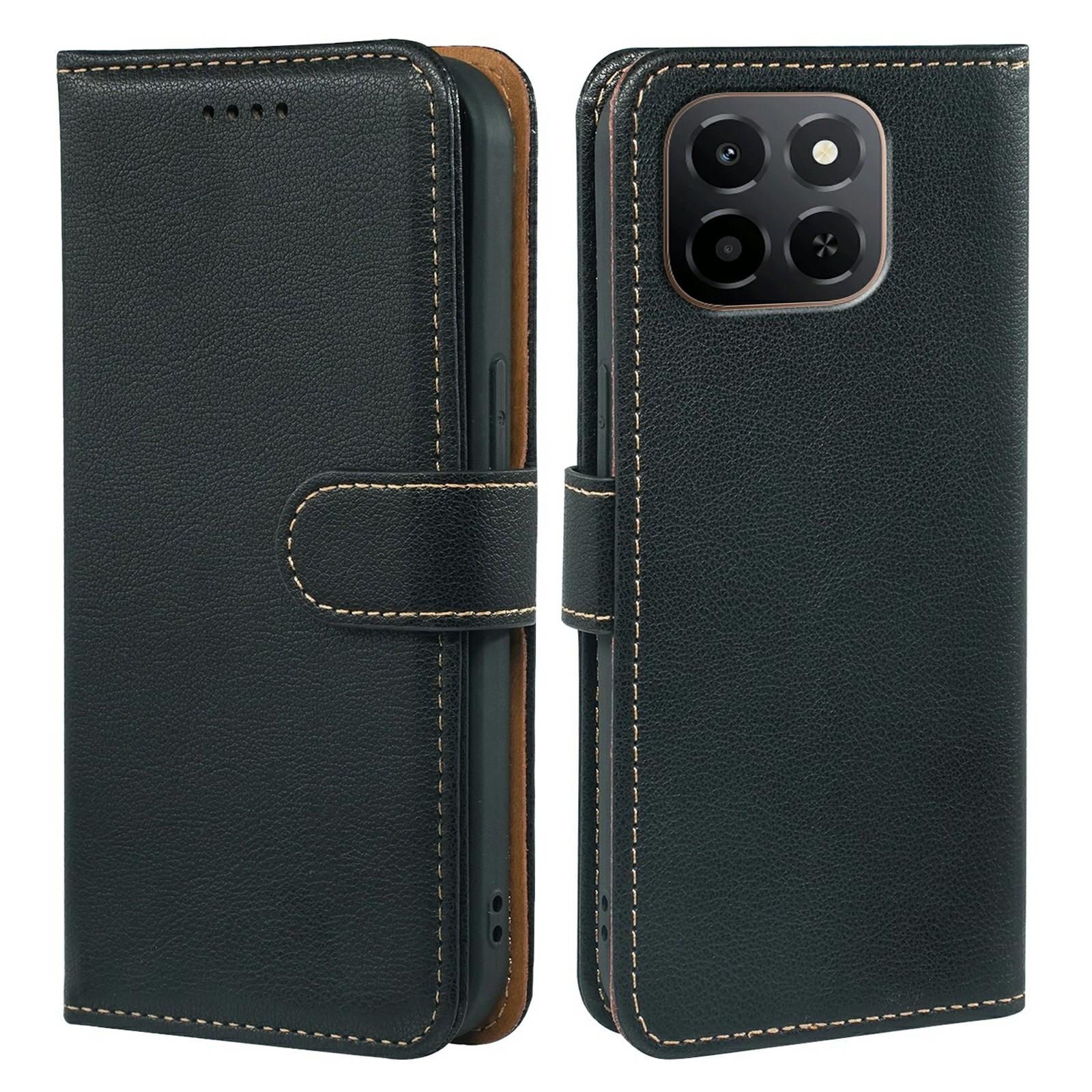 

For Honor X6c 4G Case RFID Blocking Wallet Litchi Texture Leather Phone Cover Magnetic Clasp Black