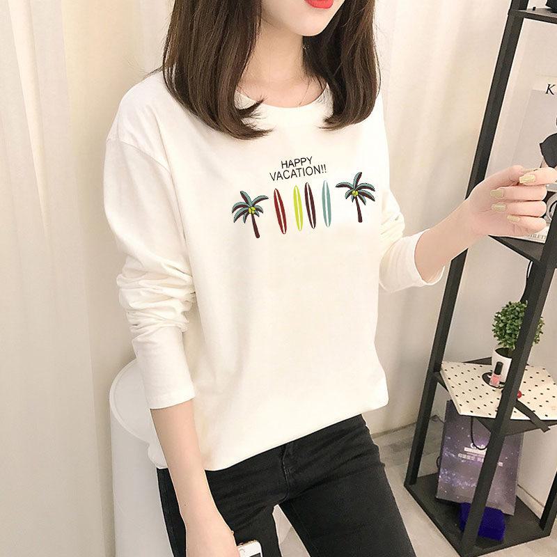 Autumn Korean Cartoon Bottoming Tops - Women's Long-Sleeved T-Shirts In Solid Colors