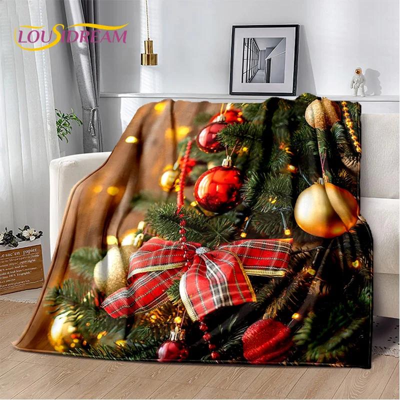 Frohe Weihnachten Baum Weihnachtsmann Geschenk Plüschdecke, Flanelldecke Überwurfdecke für Wohnzimmer Schlafzimmer Bett Sofa Picknick Wandern