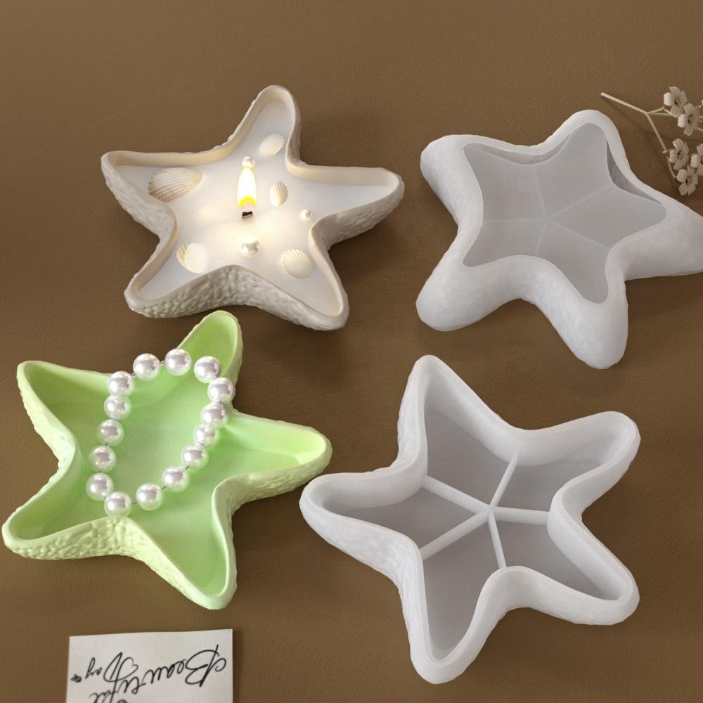 DM1254 Starfish Shell Tray Silicone Mold Concrete Candle Holder Jewelry Plate Cement Gypsum Storage Mould for DIY Art Crafts