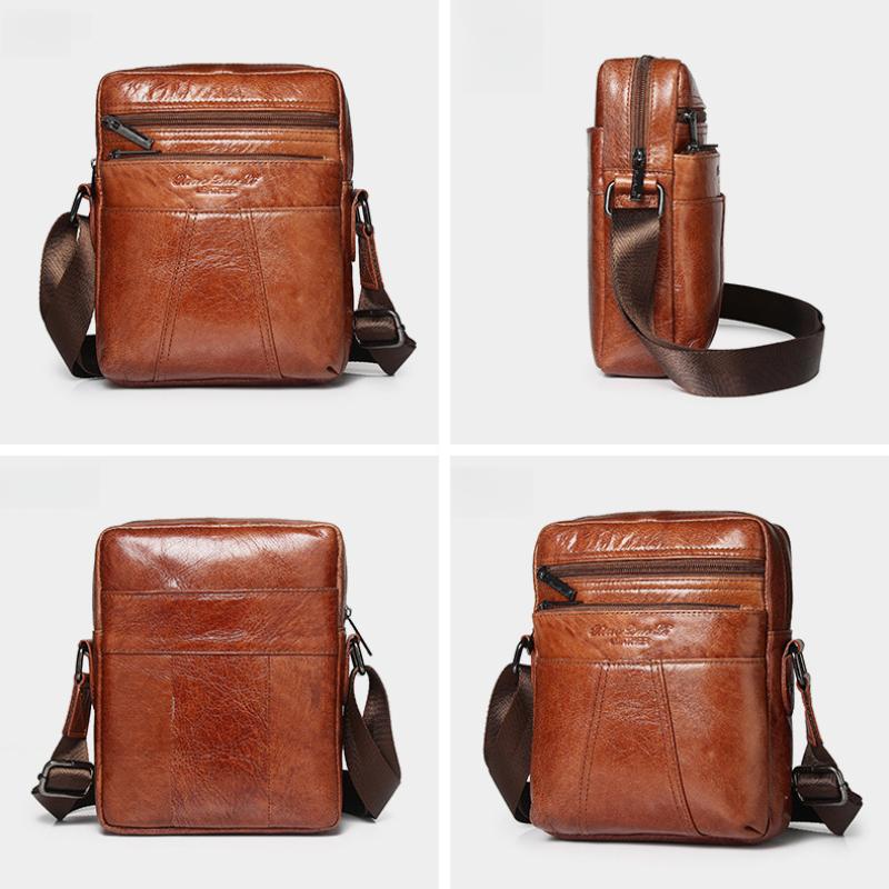 Herren Leder Umhängetasche Erste Schicht Rindsleder Schultertasche 8-Zoll Flache Kleine Tasche Lässig Retro Cross-Border Trendige Herren Schultertasche