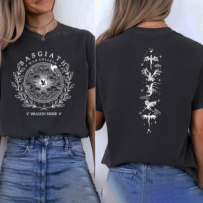 Maglietta Basgiath War College a 2 Lati Maglietta Fourth Wing Uomo Donna Magliette Manica Corta Casual Vintage Tee Drago Maglietta Unisex