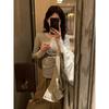 Color Matching Striped Button-up Henry Collar Bottoming Shirt Top Women's Autumn Front Shoulder Slim-fitting Long-sleeved Design Fashionable Shirt