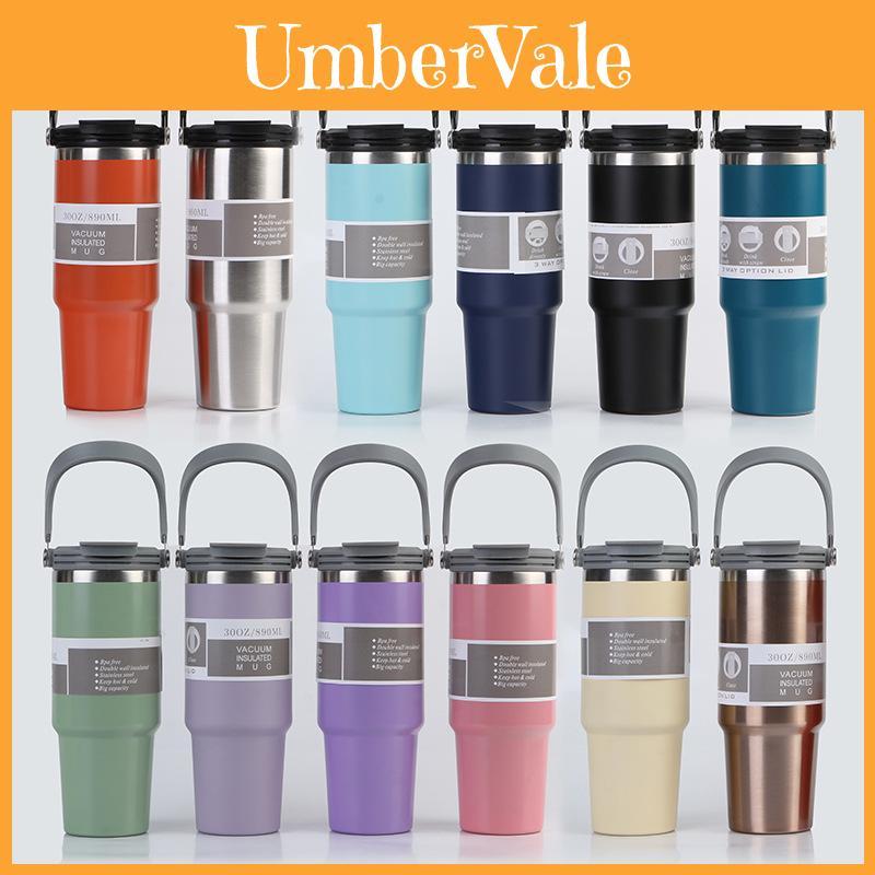 Stilvoller Moderner Vakuumisolierter Auto-Becher mit Strohhalm und Griff 30oz 20oz
