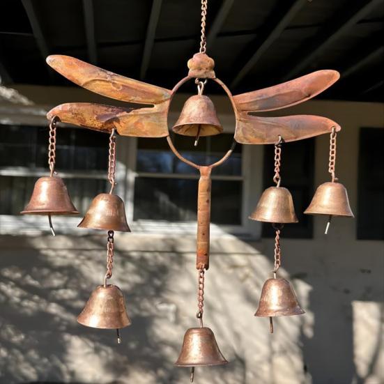 Dragonfly Wind Chime with 8 Brass Bells Weather-resistant Vintage Outdoor Garden Yard Patio Hanging Metal Wind Bell Decoration