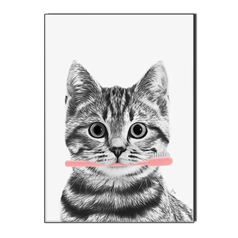 Raccoon Shark Giraffe Parrot Lion Brushing Teeth Canvas Painting Bathroom Wall Art Poster Toilet Decor Shower Room Decoration