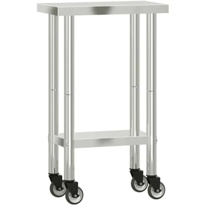 Table de Travail de Cuisine - VIDAXL - 55x30x85 cm - Inox - 4 Roulettes - Résistante à la Corrosion