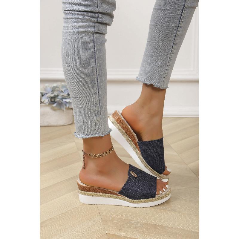 Women's 2025 New Style Wedge Sandals with Thick Soles and Mid-Heel Casual Beach Fish-Mouth Strappy Sandals In Plus Sizes