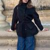 Womens Wool Blend Coat Winter Solid Color Half Turtleneck Belted Outerwear Street Style Regular Fit