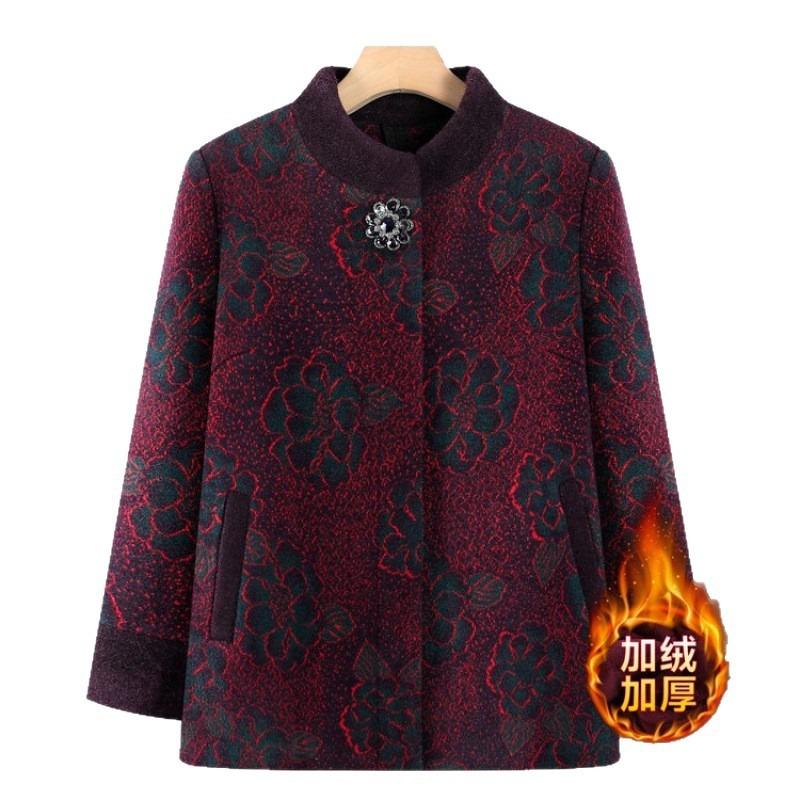 Grandma coat winter clothes elderly autumn and winter clothes mother woolen plush festive old lady Tang suit top women