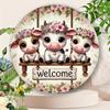 D Flat  pc D Flat Round Sign Featuring a Cat Design with Pink Flowers Perfect for Serene Rustic Wall Decoration This Met