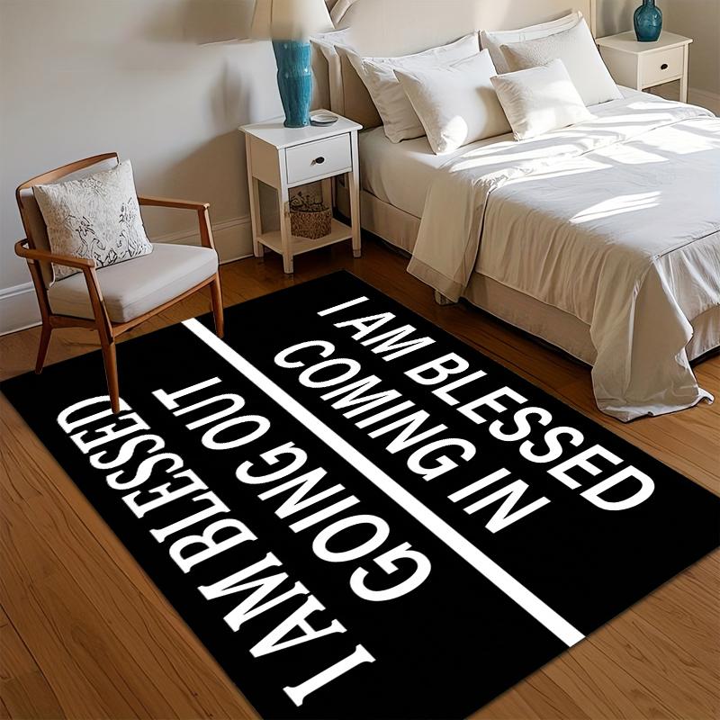 I Am Blessed Area Rug Inspirational Quote Floor Carpet for Bedroom Living Room Non-Slip Rug Cozy Decor Minimalist Black White