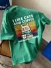 I Like Cats Coffee Printed Washed TShirts Womens Cotton Oversized T Shirt Summer Street Short Sleeve Tops Casual ONeck Clothes