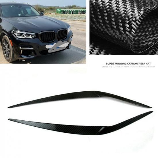 Carbon Fiber Front Head Lamp Eyelid Eyebrow Trim For BMW X3 F97 G01 2018-21