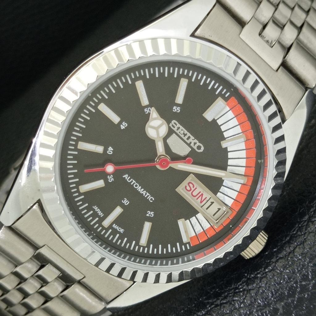 JAPAN VINTAGE REFURBISHED SEIKO 5 AUTOMATIC 6309A MENS BLACK WATCH a440839-4 Sk-a440839
