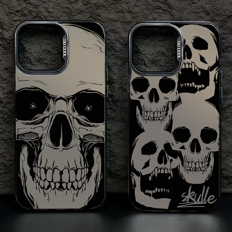 Four Spooky Skull Patterns Phone Case For iPhone 14 13 12 11 15 16 Pro XS Max 8 7 Plus X XR 12 Mini Plating Shockproof Cover