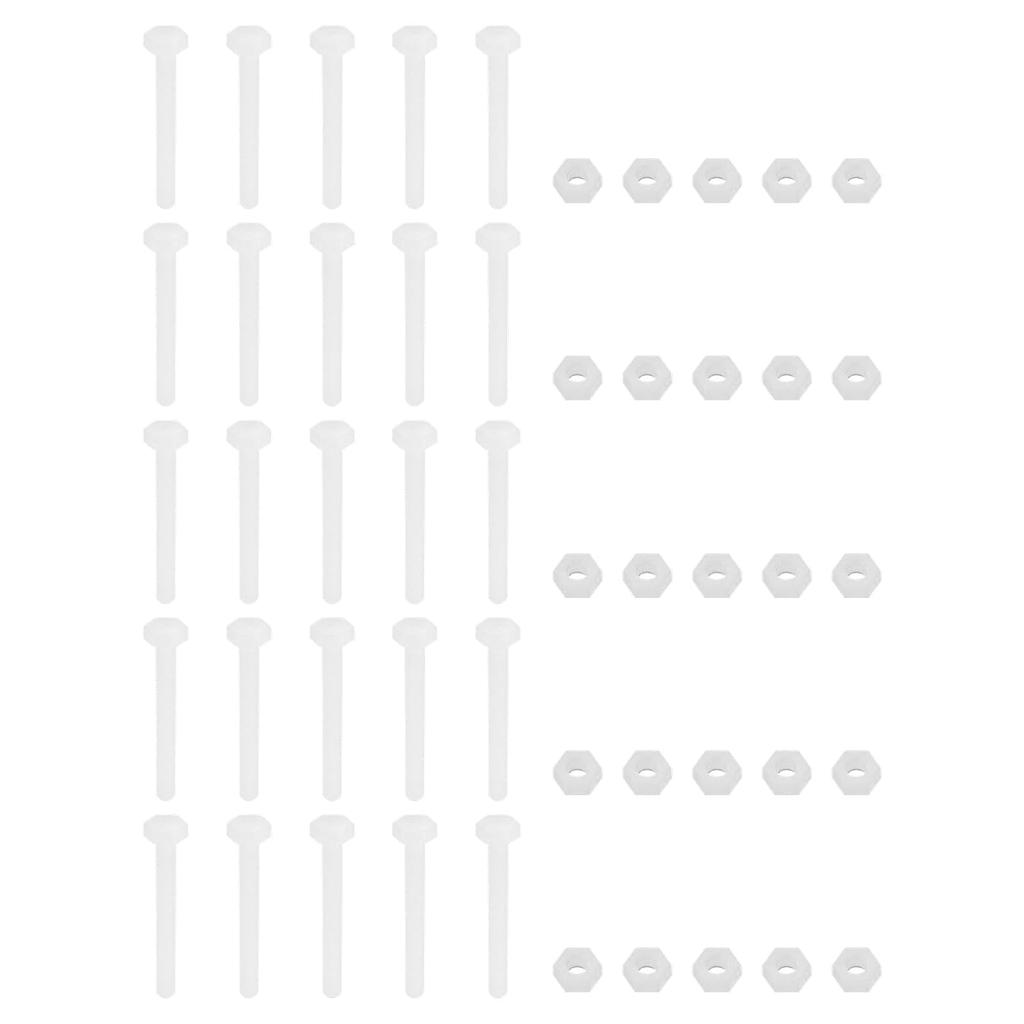 Uxcell 25 Pair Nylon Screws Nuts Assortment, M3x25mm Hex Screws Bolts and M8 Hex Nuts for Machinery Electronics Industrial Accessories, White