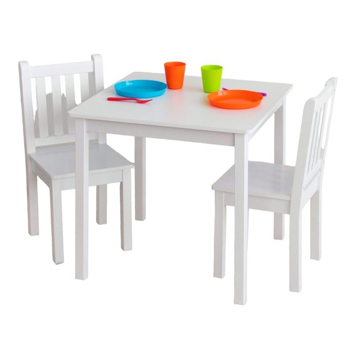 Table Enfant en Bois GINGER HOME avec 2 Chaises – Apprentissage, Dessin et Repas – Design Moderne Blanc
