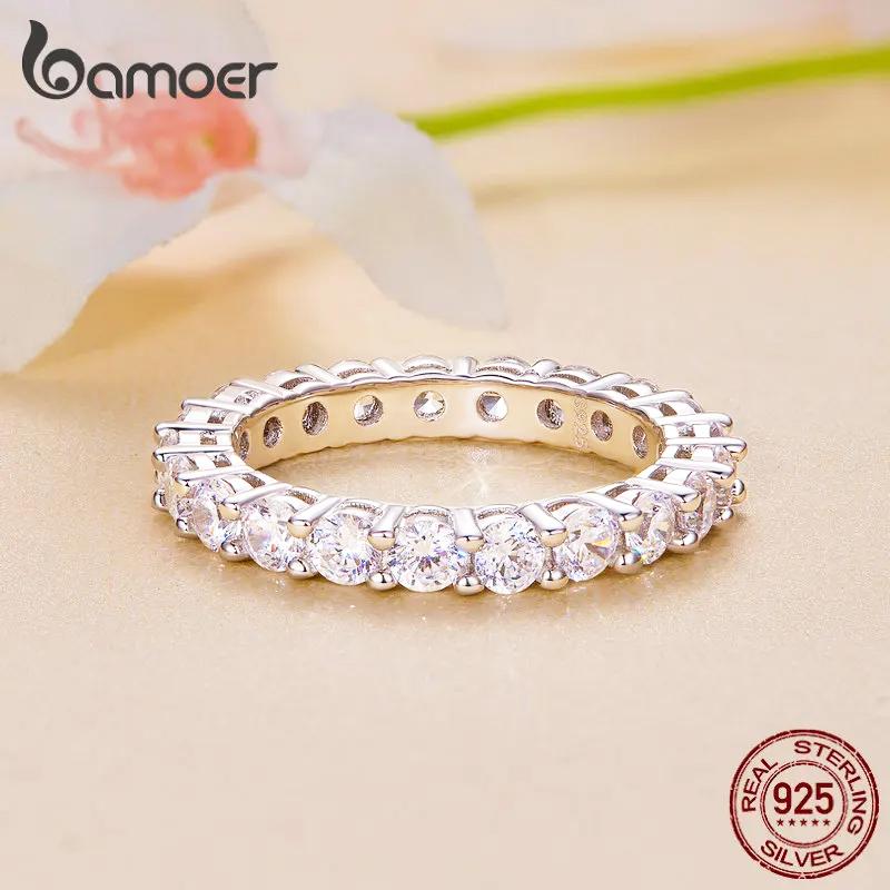 BAMOER Moissanite Ring Full Eternity Band for Women 925 Silver Diamond Wedding Engagement Ring