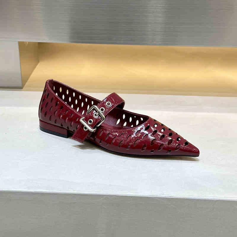Fashion Summer 2025 New Diamond Embellished Flat Bottom Hollow Out Mary Jane Single Shoes Ballet Slip-On Fishing Net Shoes Women's Sanda