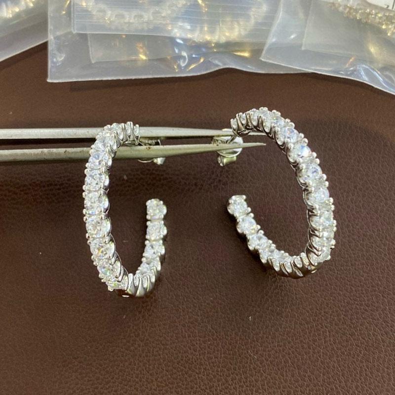 New Vintage 100% Pure 925 Sterling Silver Earrings C-shaped Half Circle Pave Zirconia Ear Stud For Women Luxury Fine Jewelry