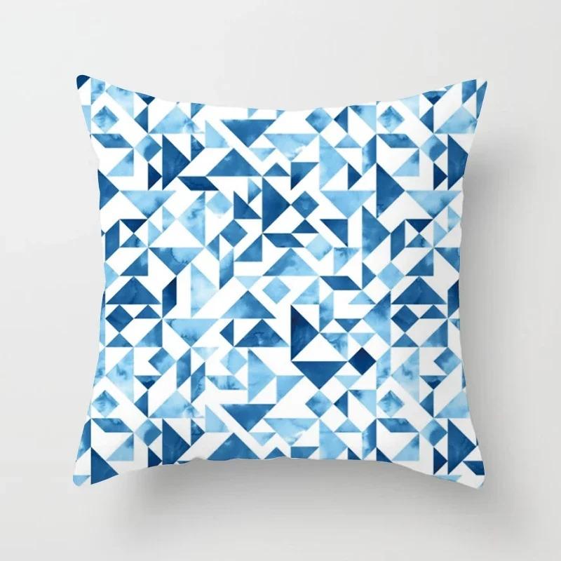 Home Sofa Chair Decoration Set Blue Abstract Geometric Pillowcase Plant Cushion Cover