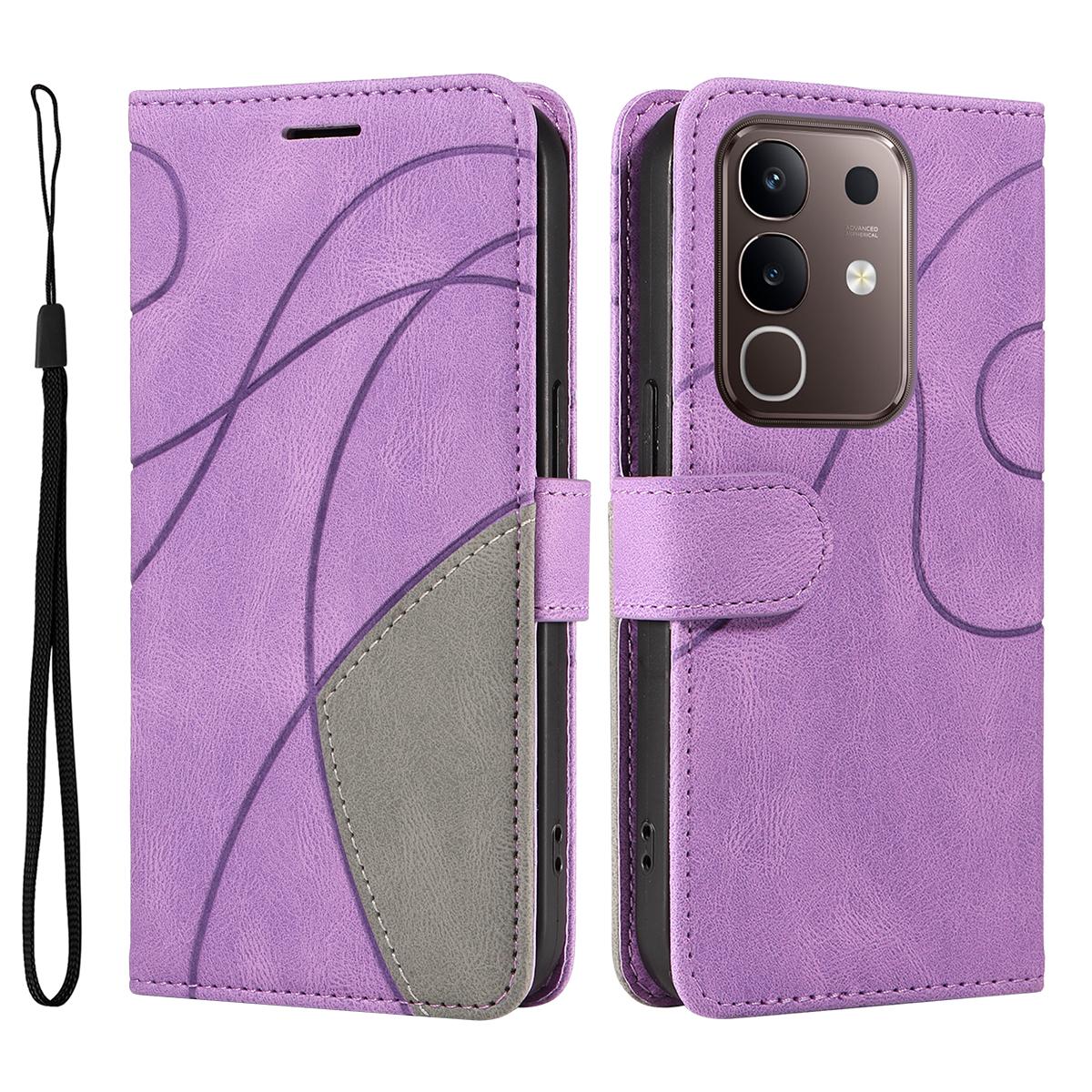 

For vivo Y29 4G/vivo T4x 5G/vivo Y300t 5G Leather Phone Case Stand Wallet with Bi-colour Splicing Design Purple