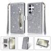 Custodia a Portafoglio Flip in Pelle con Zip Glitterata Per Samsung A57 A37 A17 A56 A36 A26 A16 A55 A35 A25 A15 A54 A34 5G S21 FE S22 S23 S24 Plus S25 Edge S26 Ultra